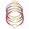 Charm Bracelets Four-piece Bracelet Set Red Green Blue Pink Rope For Women Wavy Flower Chain Heart & Bangles 11Z6C4