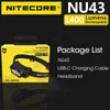 Head lamps NITECORE NU43 new high current headlamp with 3400MAh lithium battery P230411