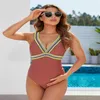 Kvinnors badkläder 2023 Moderskap Summer Sexig kvinna Kläder V Neck Patchwork Gravid Badstrandkläder Premama Swim Suits