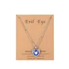 I Bulk Devil's Eye Pendant Halsband för män Kvinnliga legering Diamond Turkish Blue Evil Eye Halsband med presentkortskort
