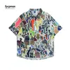 Camisas casuais masculinas Sycpman Oversized Casual Hawaii Camisa Curta Homem Americano Impressão Personalizada Verão Versátil Solto Casal Homens Streetwear 230411