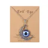 I Bulk Devil's Eye Pendant Halsband för män Kvinnliga legering Diamond Turkish Blue Evil Eye Halsband med presentkortskort