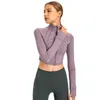 Lu Lemen Cropped New Women Stretch Yoga Jacket Stand Tight Collar Windproof Quick Dry High Quality Jackets Long Sleeve Zip Gym Jersey Hoodies 7 Colors