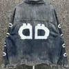 b Family's New Sleeve with Bb Paris English Letters Hand Painted Graffiti on Both Sides Unisex Denim Jacket