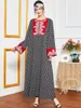 Etnische kleding geborduurde plaid lange jurk elegante volle mouw losse moslim Arabische kalkoen maxi jurken herfst Marokkaanse kaftan vestiods