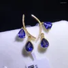 Dangle Earrings Original Light Luxury Topaz Water Drops Blue Women's Gold Plated Romantic Charm Wedding Accessories Jewelry