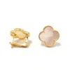 Fyra bladklöver örhängen Natural Shell Gemstone Gold Plated 18K Designer för Woman T0p Quality Officiella reproduktioner Lyxiga smycken Jubileumsgåva 001