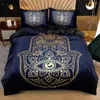 Sängkläder sätter klassiska Bohemian Design Devet Cover Palm Boho Set 3 -delad täcke/täcken omslag och kudde skamar blå sängkläder