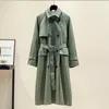 Women's Trench Coats UK Brand Fashion 2023 Fall Autumn Casual Double breasted Simple Classic Long coat with belt Chic Female windbreaker 230411