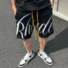 Shorts masculins mode American Summer Houstable Casual Men Rhude Jacquard Trime à cordon de basket-ball Shortsyrj3