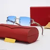 Lunettes de soleil de créateur de mode pour hommes femme argent métal diamant coupe cadre bleu lentille bois lunettes de soleil sans monture corne de buffle noir lunettes de soleil verre