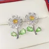 Women Stud Earrings With Green Leaf Yellow Flower Fancy Earrings Accessories For Party Luxury CZ Earrings Trendy Jewelry