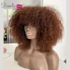 Svart kort afro kinky lockigt bob mänskligt hår lugg peruk för kvinnor brasiliansk remy hår ombre brun lös vatten vågiga peruker