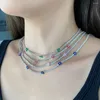 Chaînes S925 Collier en argent sterling Chaîne de tennis pour femmes avec pendentif en zircon de fleur de prunier coloré Collier de style cool et doux