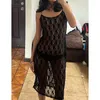 Casual Dresses Xingqing Lace Dress See Through Clothes Women Spaghetti Strap Sleeveless Midi Y2k Clothing Sexy Beach Clubwear