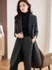 Pantalon de deux pièces pour femmes automne hiver femmes vêtements de travail pantalon costume gris café long blazer ensemble femme bureau dames veste formelle et pantalon 2