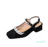Chaussures habillées 2023 Pearl Mid Heels Sandals Femmes Designer Marie Jane Slingbacks Square Toe Pumps
