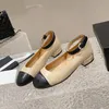 Paris Luxury Designer Mary Jane Shoe Classic Color Blocking Womens Pearl Buckle Ballet Channel Brand Shoe Leather Lady Lady Dress Shoe