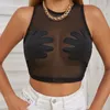 Sexy Mesh Crop Tanktops Frauen The Palm See-Through Transparent Halfter Lace Up Leibchen Weste Party Festival Rave 2304114