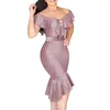 Casual Dresses Luxury Fashion Women's Clothing 2023 Elegant Asymmetrical Mermaid Dress Slash Neck Sexy Off Shoulder Prom Bodycon Bag Hip