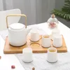 Teaware set japansk kreativ randig vit kaffe te set enkel porslin tekanna cup hem bar dekoration ornament drinkware