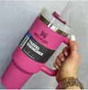 40oz rosa stanley vattenflaskor med handtag isolerat rostfritt stål tumlare lock halm bil resor muggar kaffermins koppar med logotyp