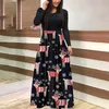 Casual Dresses Women Christmas Dress 2023 Autumn Winter Print Long Sleeve Swing Maxi Vintage Party Costume Vestidos Robe Femme Xmas