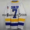 KOB WENG MĘŻCZYZN #1 DENIS LEMIEUX Charlestown Chiefs Jersey #3 Dave Killer #7 Dunlop 16 17 18 Hanson Slap Shot Movie Hockey Jerseys Stitched White Blue