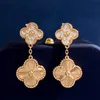 elier four leaf clover Earrings Natural Shell Gemstone Gold Plated 18K designer for woman T0P quality highest counter quality jewelry luxury gift for girlfriend 011