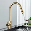 Kitchen Faucets Brushed Gold Touch Sensor Sensitive Smart Control Faucet Mixer Tap Taps 230411