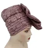 BeanieSkull Caps Big Flowers Plissé Top Chapeaux Headtie Mode Africaine Nigéria Femmes Fête De Mariage Chapeau Couvre-chef Nigérian Femme Bandanas Gele Ako 231110