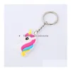 16 Styles Cartoon Keychain Pvc Soft Rubber Doll Pendant Keychains Rainbow Horse Handicraft Accessories Keyring Drop Delivery Dhla3