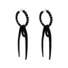 Dangle Earrings Temperament Black Crystal Streamers Beaded Simple Long Ribbon Drop Geometric Round Shape