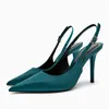 Nxy Sandals Green High Heel Slingback Pumps for Women Summer Summer Pointed Toe Heels Office Lady Stiletto Shoes Elegant Heeled 230406