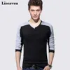 Magliette da uomo Liseaven Magliette Marchio di abbigliamento Maglietta da uomo Patchwork Colore Slim Fit Maglietta a maniche lunghe da uomo con scollo a V Tee Top J231111