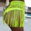 Saias Itfabs Mulheres Summer Summer Beach Biquíni Mini saia Roupas de glitter Saias de chrice long Tassel Diamantes de cristal sexy 230410