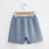 Shorts Organic Cotton Waffle Girls Summer Children S Clothing Casual Loose Elastic Midje Lace Up Kids TZ108 230411