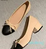 Nouvelle mode Bow Ballet Chaussures À Talons Hauts Femme Pompes De Base Ashion Deux Tons Couture Arc Rond Chaussure De Travail Mode Parti Femmes Chaussures Pompe de qualité supérieure