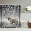 4 stks Olifant Waterdicht Polyester Bubbels Badkamer Douchegordijn Toilet Cover Mat Antislip Vloermat Tapijt Set met 12 Haken LJ201256j