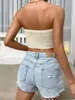 Damen Tanks Frauen Sommer Sexy Trägerlose Tube Crop Tops Y2K Häkeln Schlank Bandeau Ärmellos Feste Lässige Stricken Kurze Leibchen