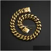 Bracciale Collana Uomo Oro Catene a maglie cubane Gioielli Hip Hop Bracciali in acciaio inossidabile 22M Set di consegne a goccia Dhgarden Otljt