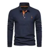 Heren T-shirts AIOPESON 2023 Nieuwe heren Herten Borduren Poloshirts Effen Kleur Lange Mouw Sociale Zaken Mannelijke J231111