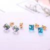 Boucles d'oreilles YUN RUO Mode Cube Zircon Cristal Boucle D'oreille Or Rose Couleur Femme Cadeau D'anniversaire Titane Acier Bijoux Ne Se Fanent Jamais En Gros