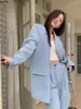 Pantaloni a due pezzi da donna Donna Coreana Casual Blazer blu Abiti da ufficio Lady Set eleganti pantaloni a gamba larga Giacche larghe Abiti moda