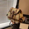 Factory wholesale ladies shoulder bags 2 colors winter popular woolen handbag sweet and lovely plaid retro backpack street trend plush messenger bag 2425#