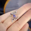 Cluster Rings Luxurious Big Width Leaf Sprouting Natural Blue Tanzanite Ring S925 Silver Gemstone Women's Party Gift Fine Jewelry