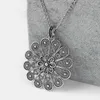 Pendant Necklaces 1PCS Large Hollow Filigree Flower Round Long Link Chain Lagenlook Necklace