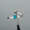 Wedding Rings Cute Female Blue Opal Stone Ring Classic Silver Color Thin Heart Cross Adjustable Engagement For Women