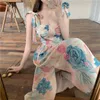 Casual Dresses Summer Women Vintage Flower Sling Dress Bow Tie Strap Square Neck Sleeveless Slim Midi Floral kjol Franska damkläder 230410