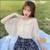 Women's Blouses Lolita Fashion Shirt College Student Girl Casual Loose Batwing Sleeve Solid Doll Collar Blouse Chiffon Short Tops Summer